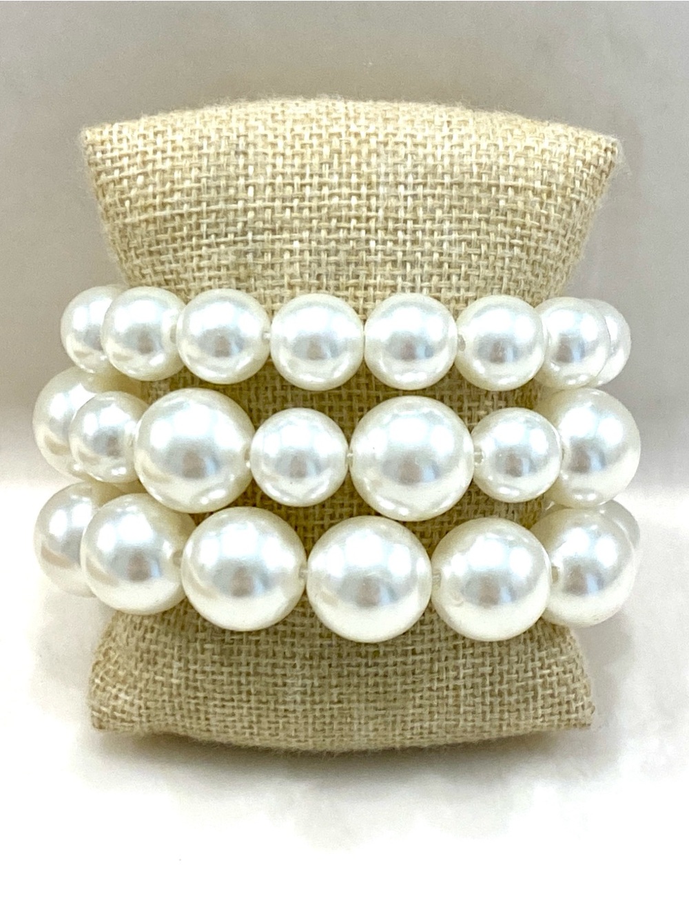 Set of 3 Faux Pearl Stretch Bracelets Creamy White Beaded Stack Classic Bridal